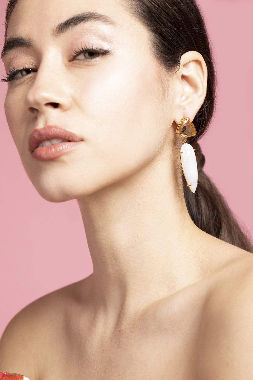 BOUNKIT JEWELRY-Lemon Quartz & Moonstone Earrings-YELLOW GOLD