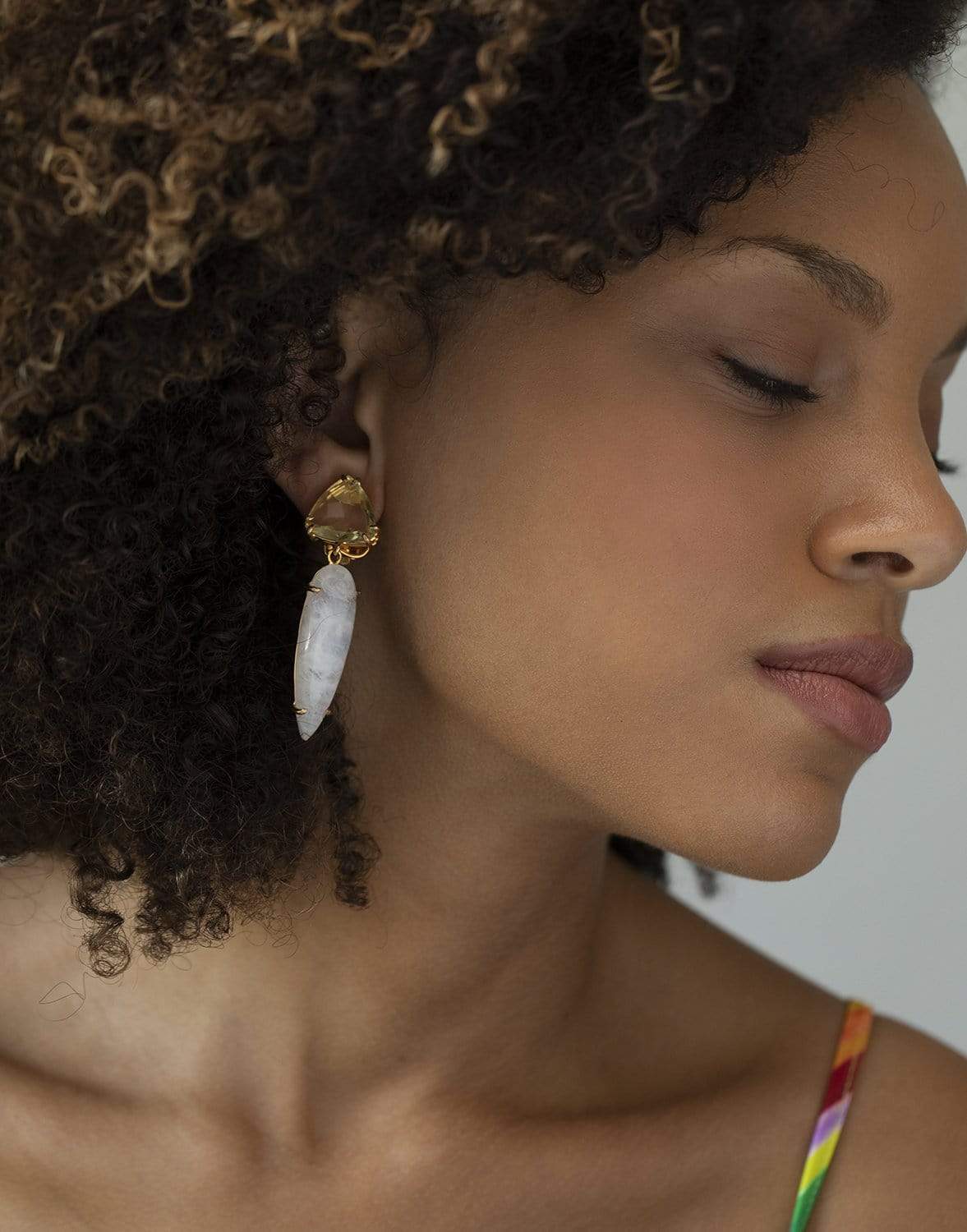 BOUNKIT JEWELRY-Lemon Quartz & Moonstone Earrings-YELLOW GOLD