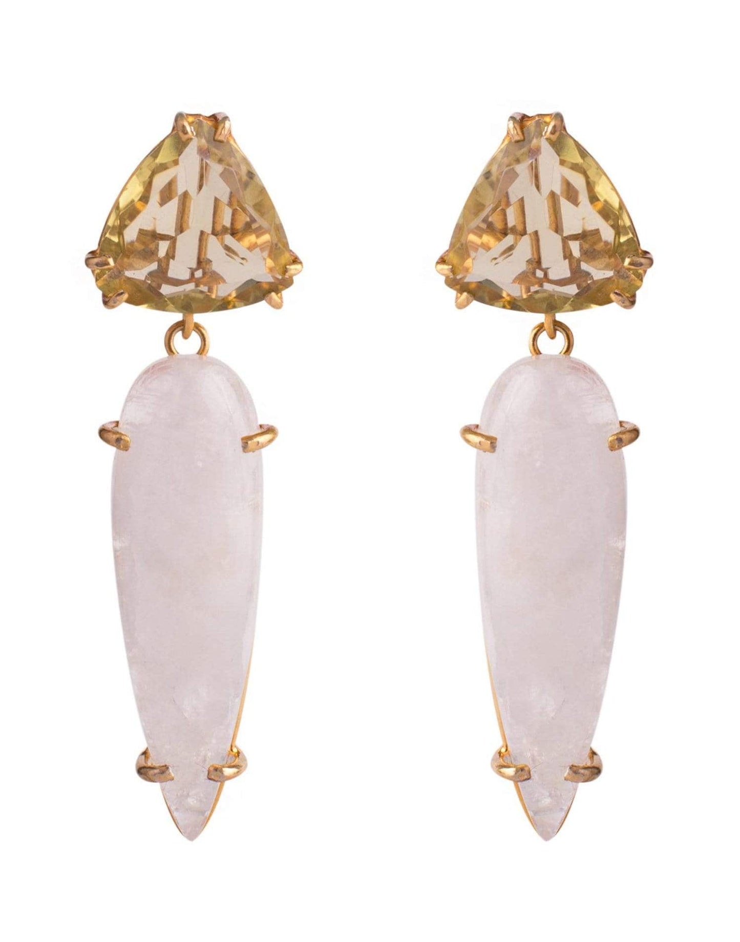 BOUNKIT JEWELRY-Lemon Quartz & Moonstone Earrings-YELLOW GOLD