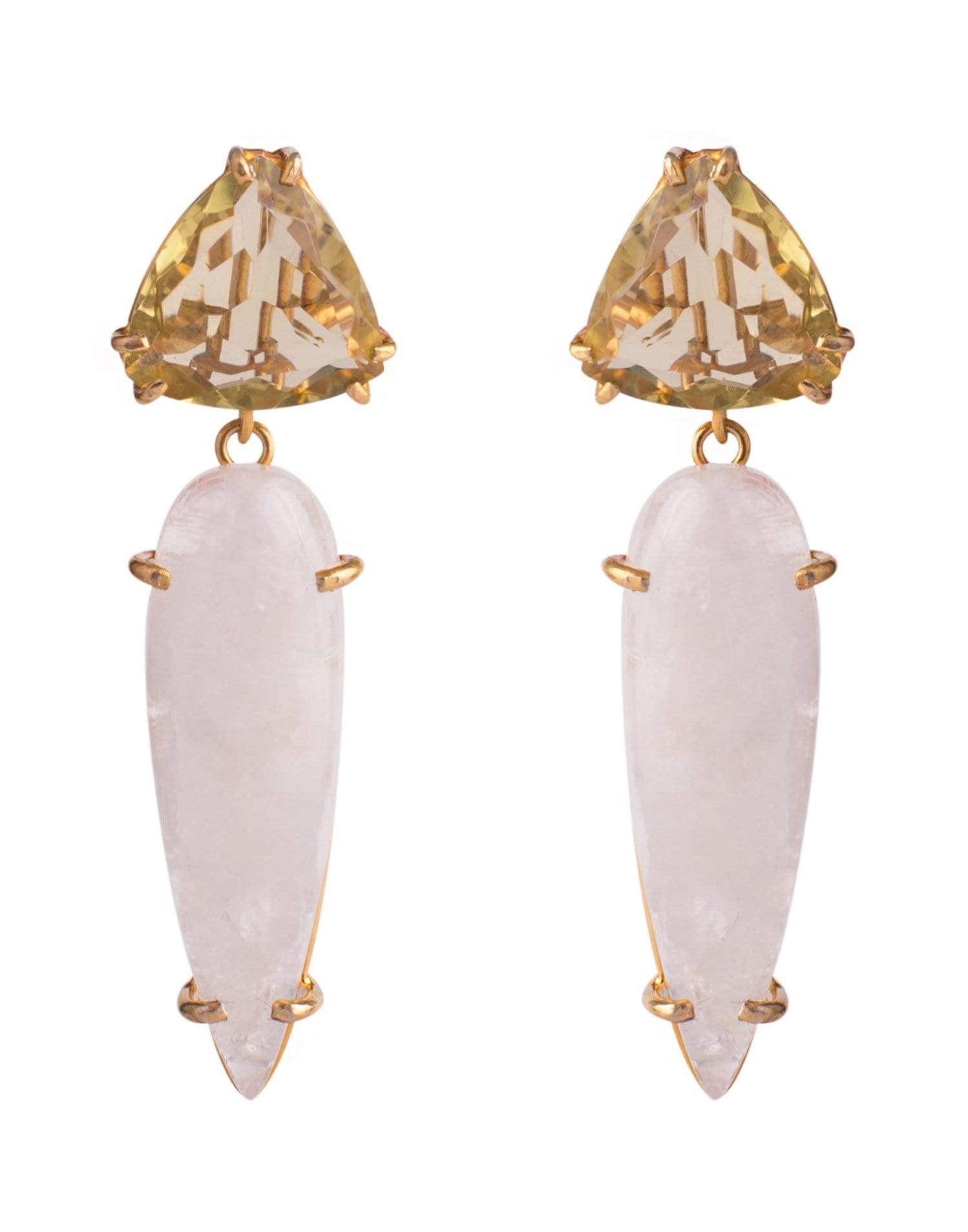 BOUNKIT JEWELRY-Lemon Quartz & Moonstone Earrings-YELLOW GOLD