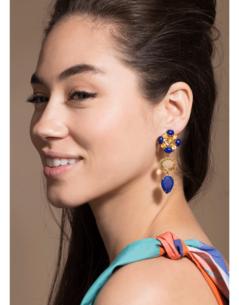 BOUNKIT JEWELRY-Lapis and Lemon Quartz Earrings-YELLOW