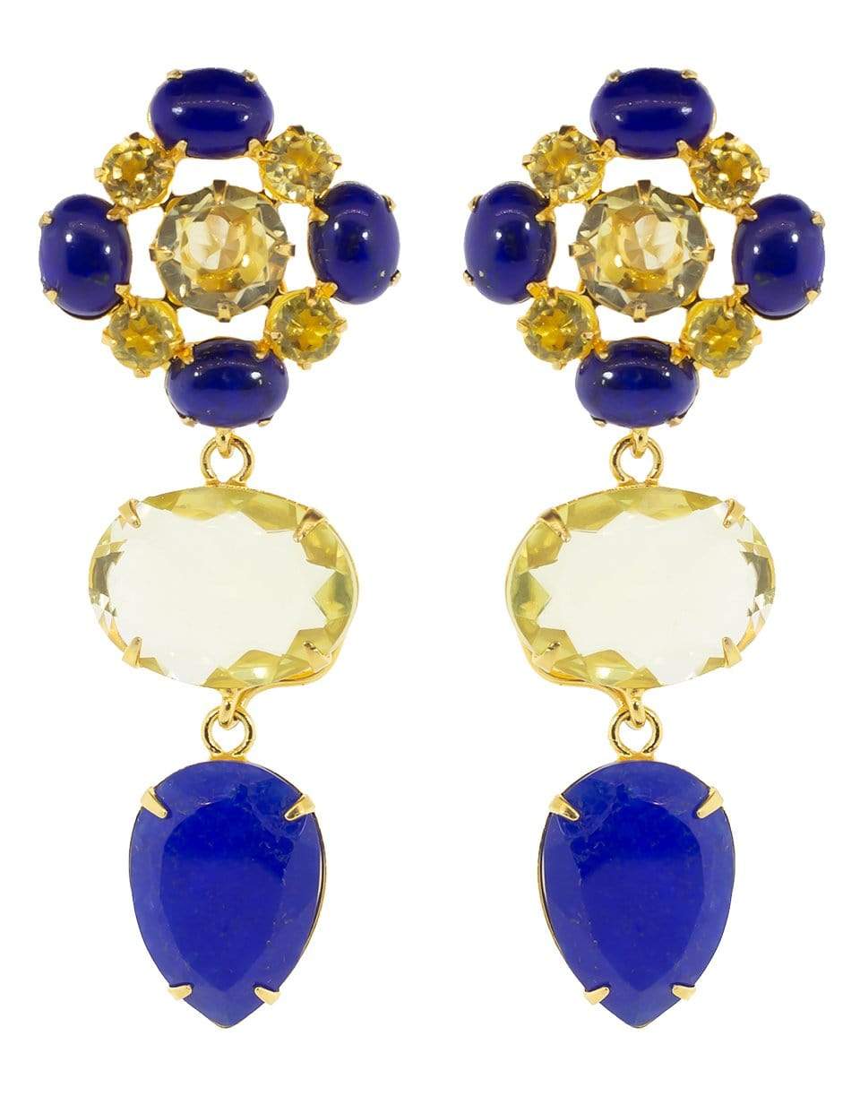 BOUNKIT JEWELRY-Lapis and Lemon Quartz Earrings-YELLOW
