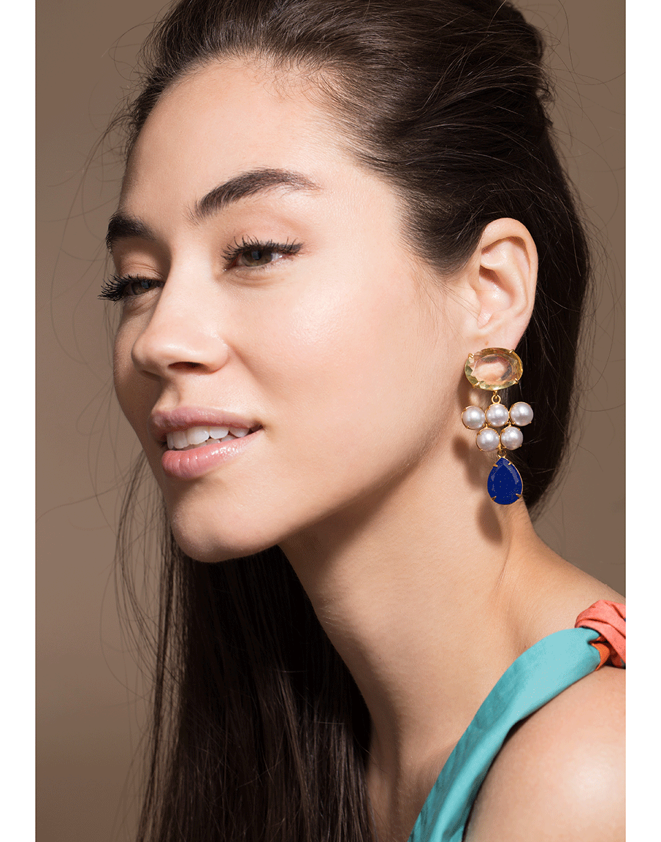 BOUNKIT JEWELRY-Lemon Quartz Earrings Set-YLLW/BLU