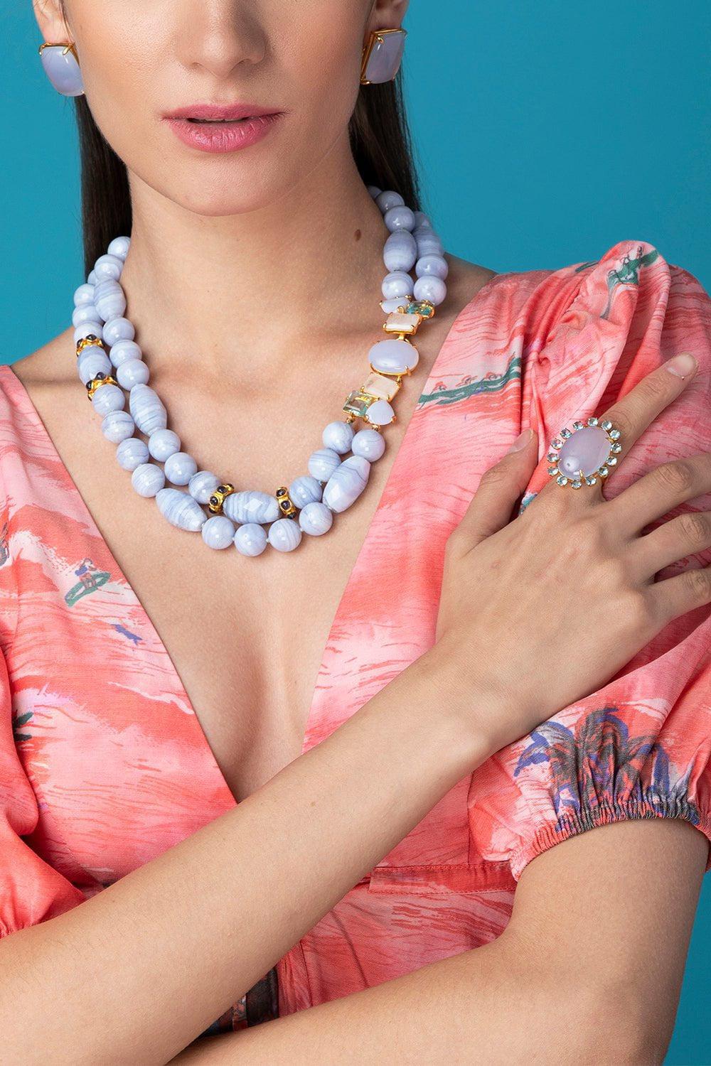 BOUNKIT JEWELRY-Lace Agate Moonstone Necklace-BLUE