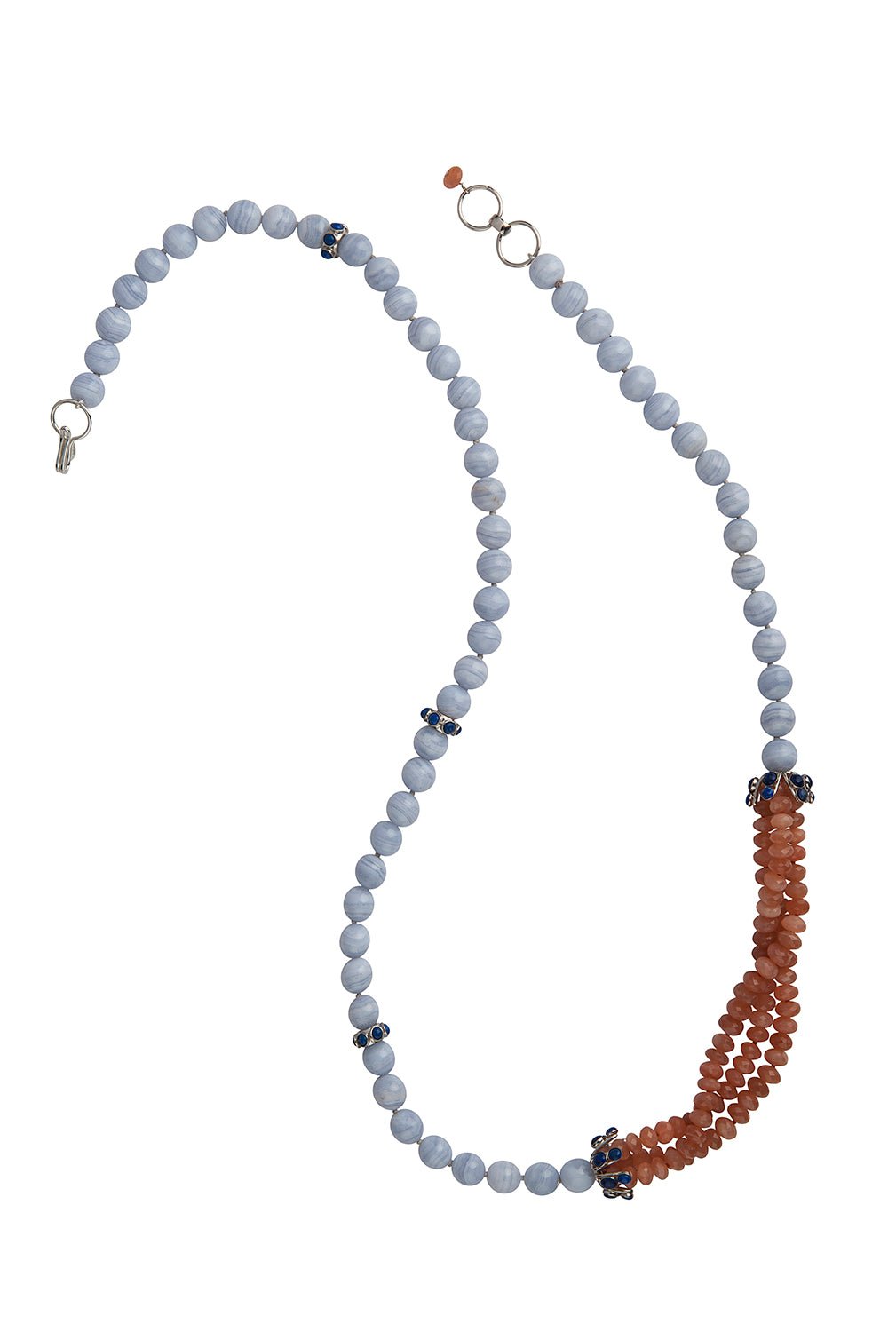 BOUNKIT JEWELRY-Lace Agate Beaded Necklace-BLUE/PNK