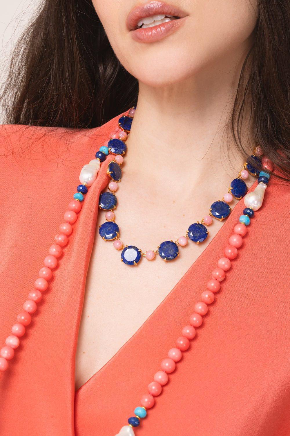 BOUNKIT JEWELRY-Lapis Lisa Necklace-BLUE/PNK