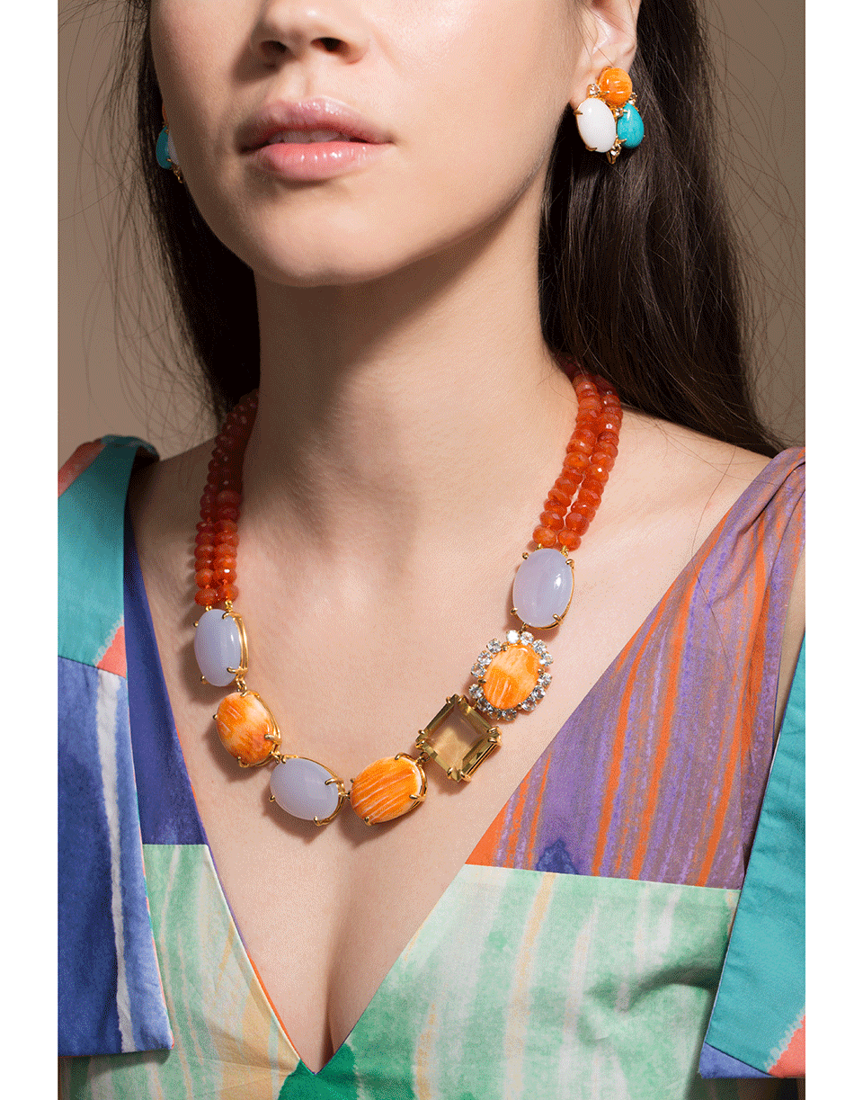 BOUNKIT JEWELRY-Chalcedony and Carnelian Bead Necklace-CHLCDNY
