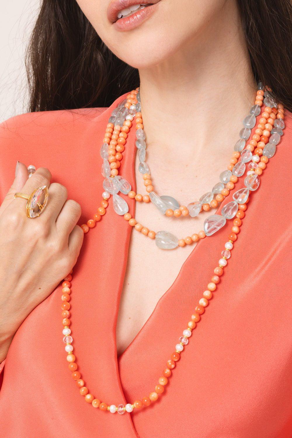 BOUNKIT JEWELRY-Aquamarine and Coral Necklace-CORAL