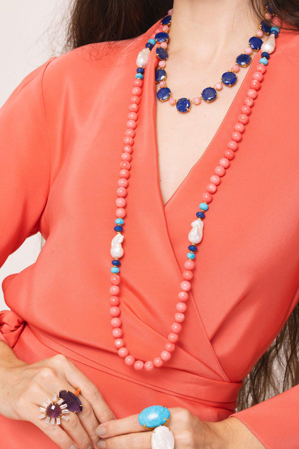 BOUNKIT JEWELRY-Coral Pearl Cindy Necklace-CORAL