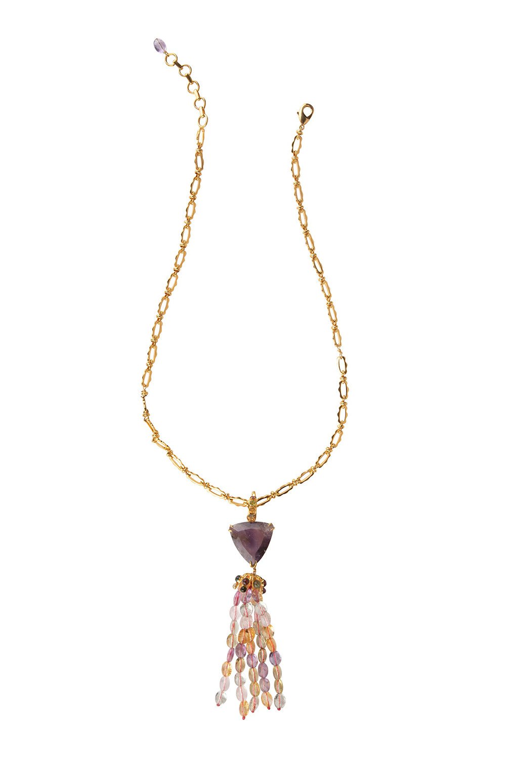 BOUNKIT JEWELRY-Amethyst Quartz Tassel Pendant Necklace-GLD/PRPL