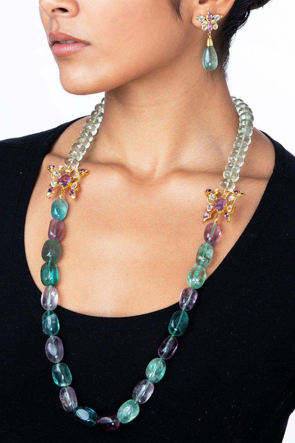 BOUNKIT JEWELRY-Green Amethyst Fluorite Butterfly Necklace-GREEN