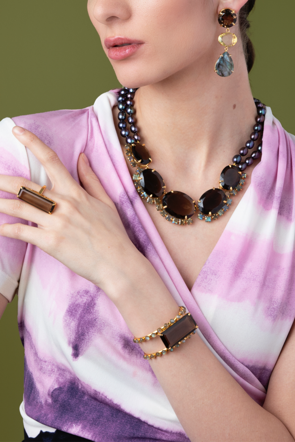 BOUNKIT JEWELRY-Labradorite Smoky Quartz Necklace-GREY
