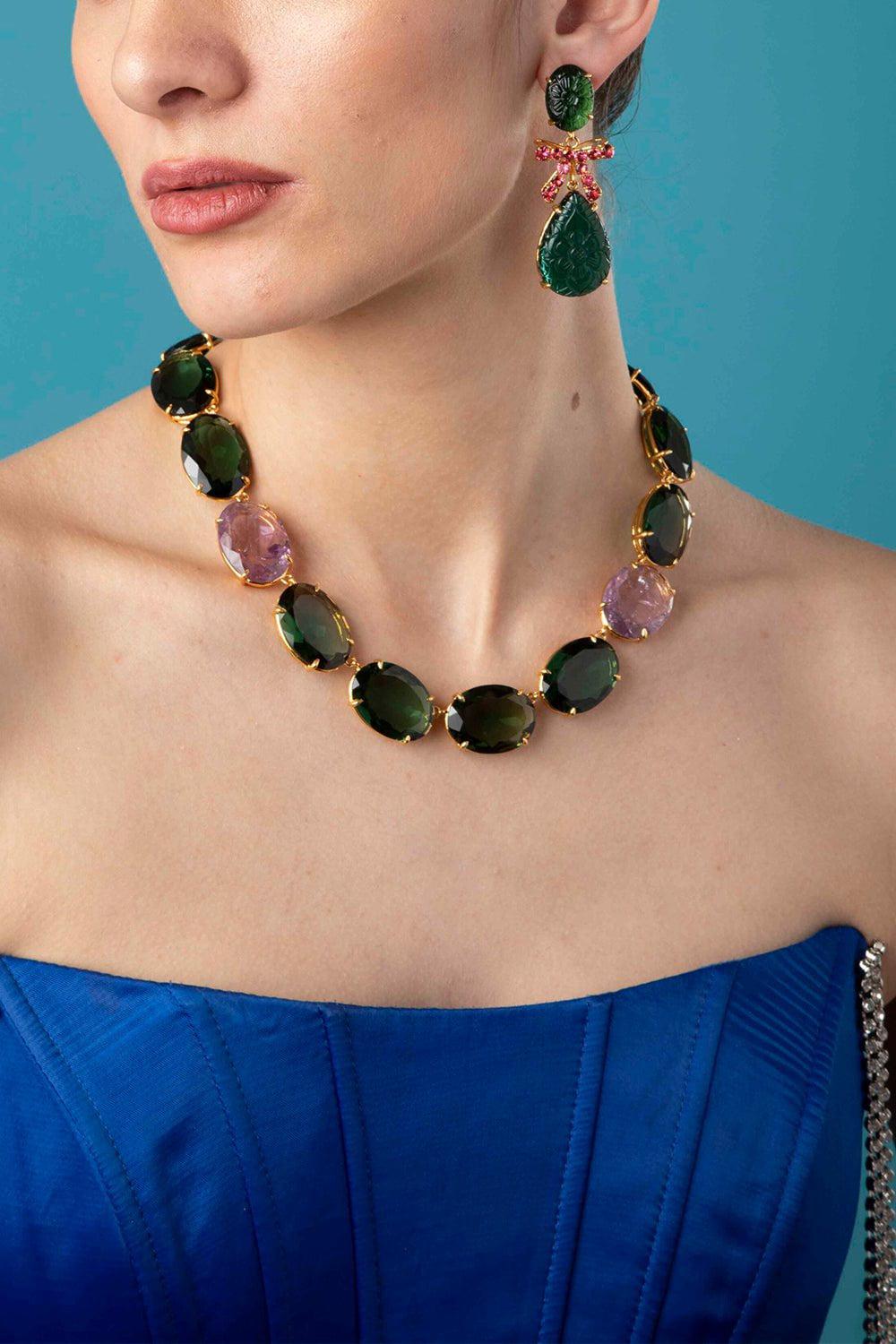 BOUNKIT JEWELRY-Rivierie Brazilian Amethyst Necklace-GRN/PRPL