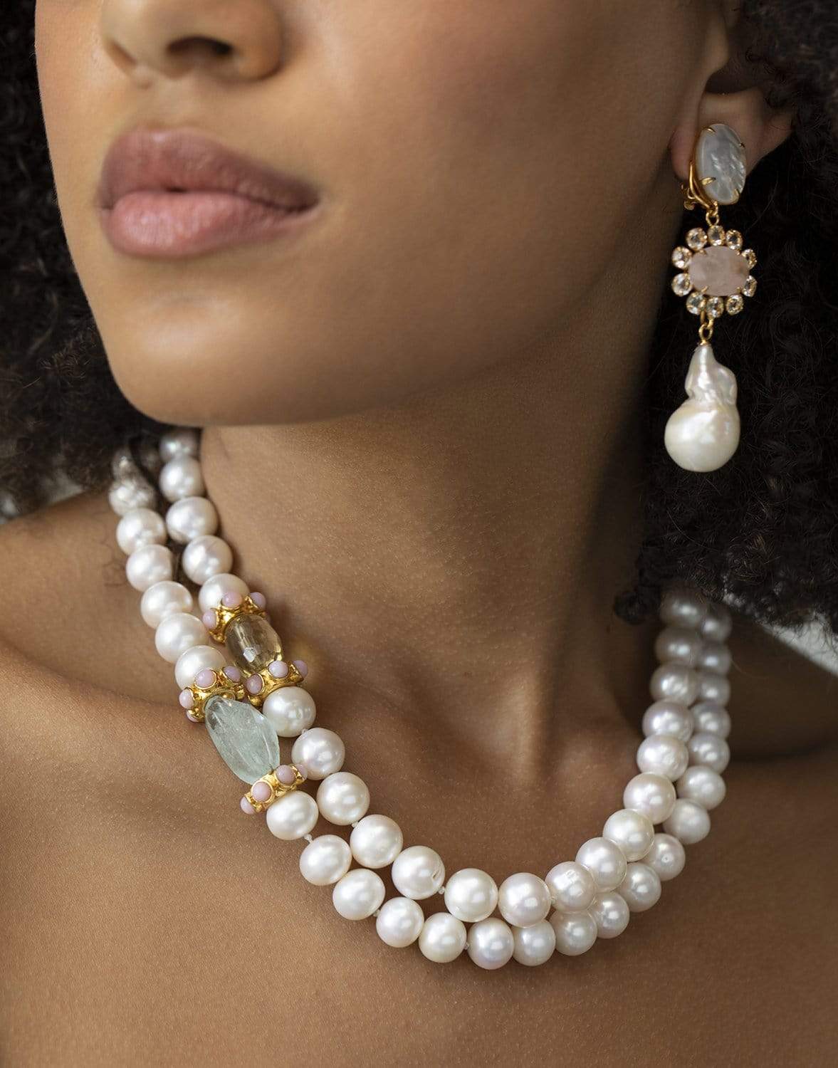 BOUNKIT JEWELRY-2-in-1 Fresh Mother of Pearl, Aqua, Pink Opal & Lemon Quartz Necklace-PEARL