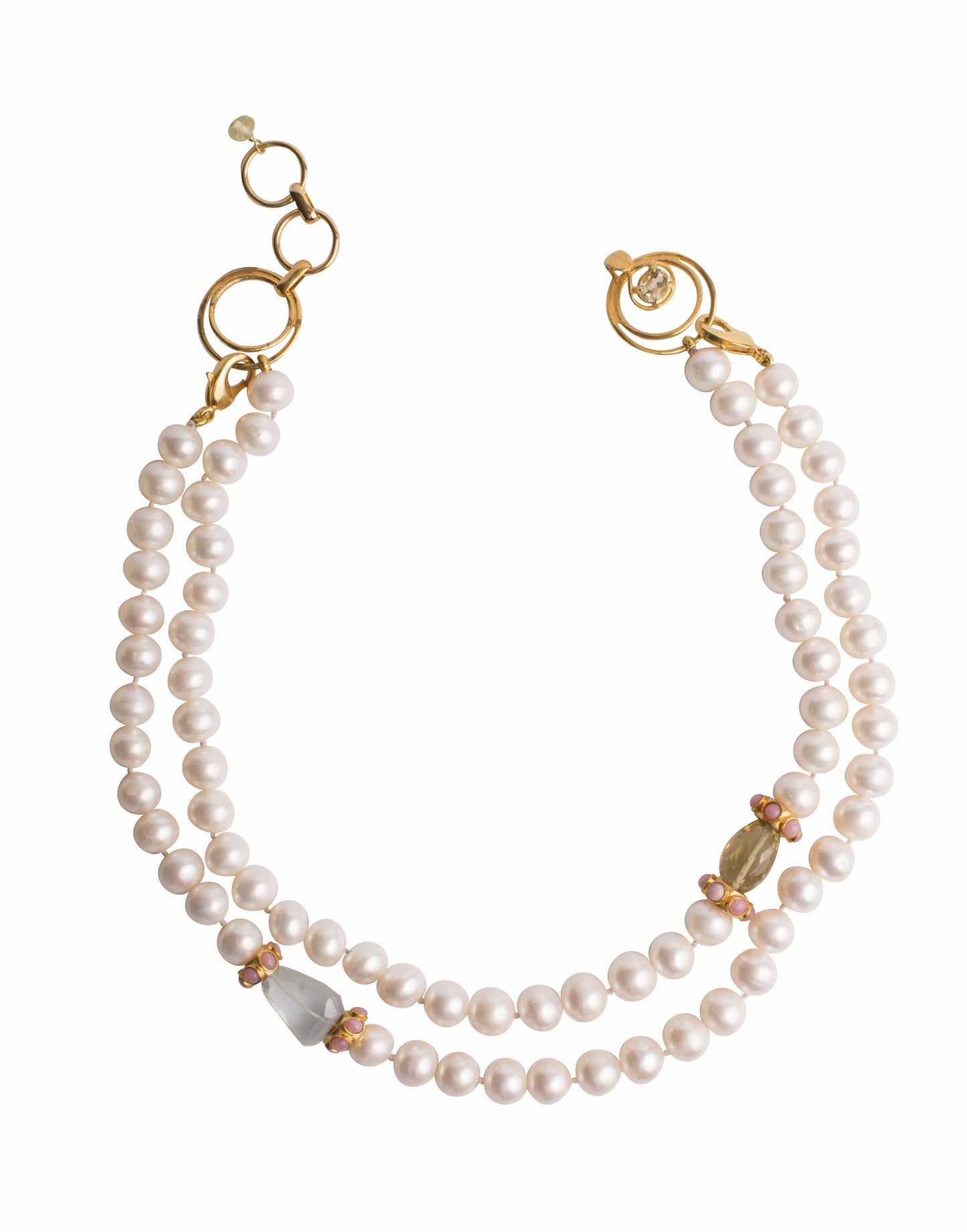 BOUNKIT JEWELRY-2-in-1 Fresh Mother of Pearl, Aqua, Pink Opal & Lemon Quartz Necklace-PEARL