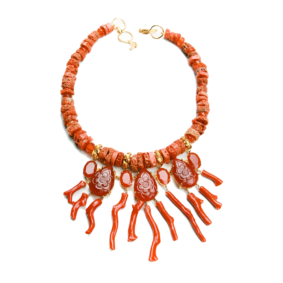 BOUNKIT JEWELRY-Carnelian and Coral Necklace-REDCORAL