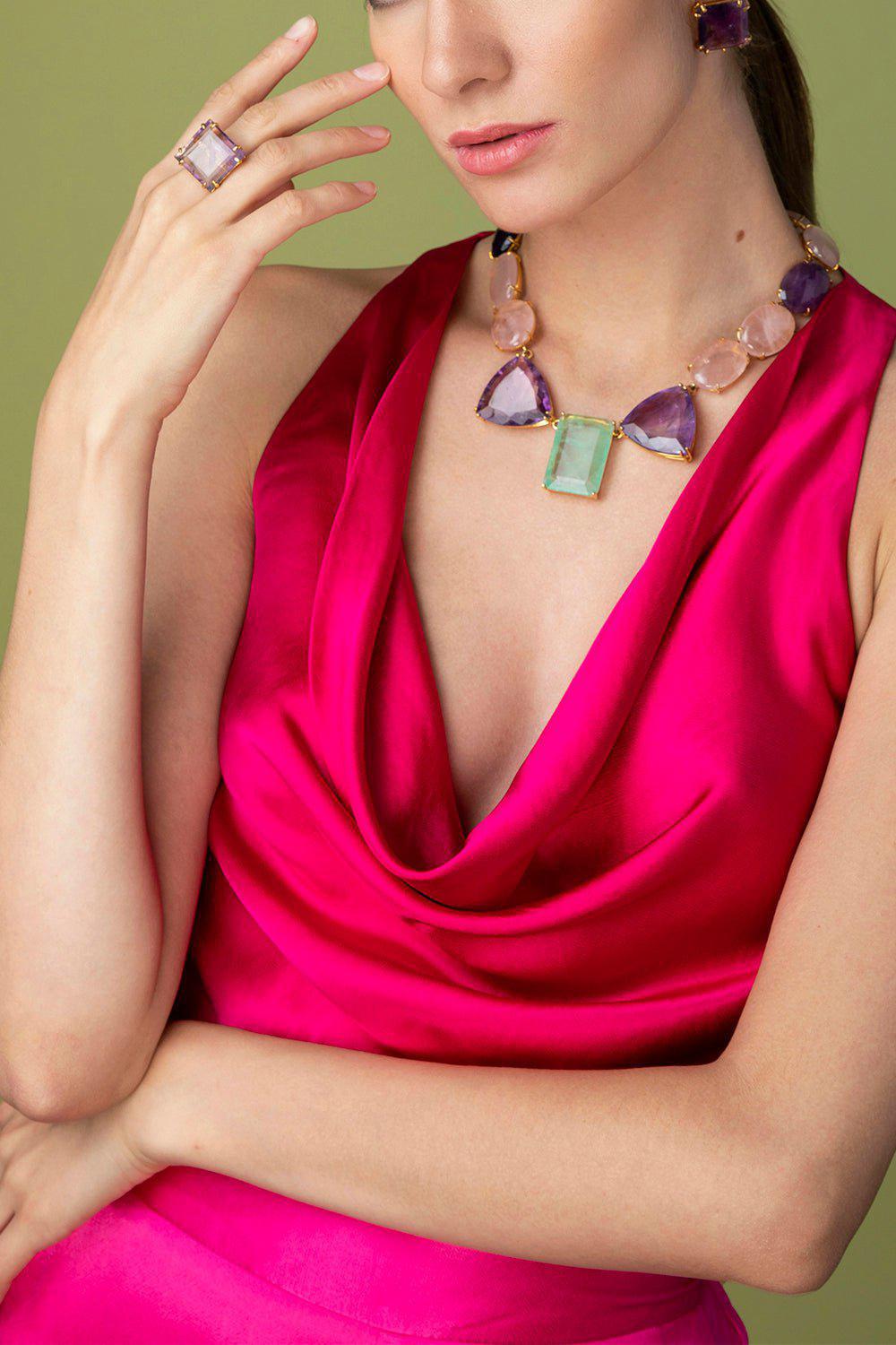 BOUNKIT JEWELRY-Amethyst Fluorite Necklace-RSE/PRPL