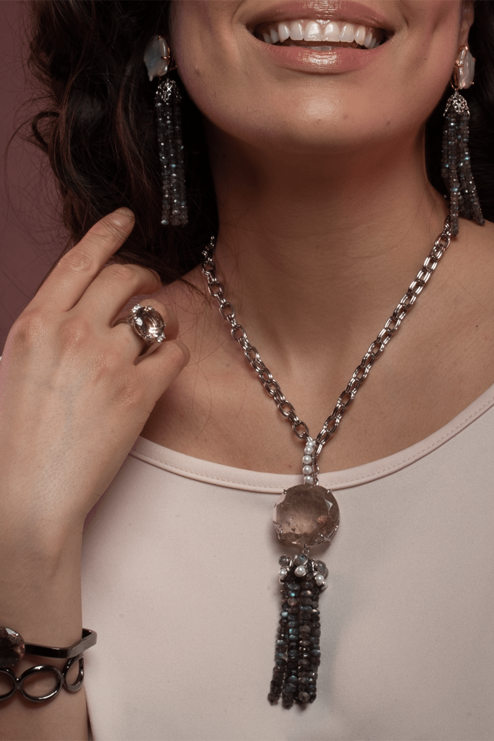 BOUNKIT JEWELRY-Labradorite Quartz Cora Necklace-SILVER