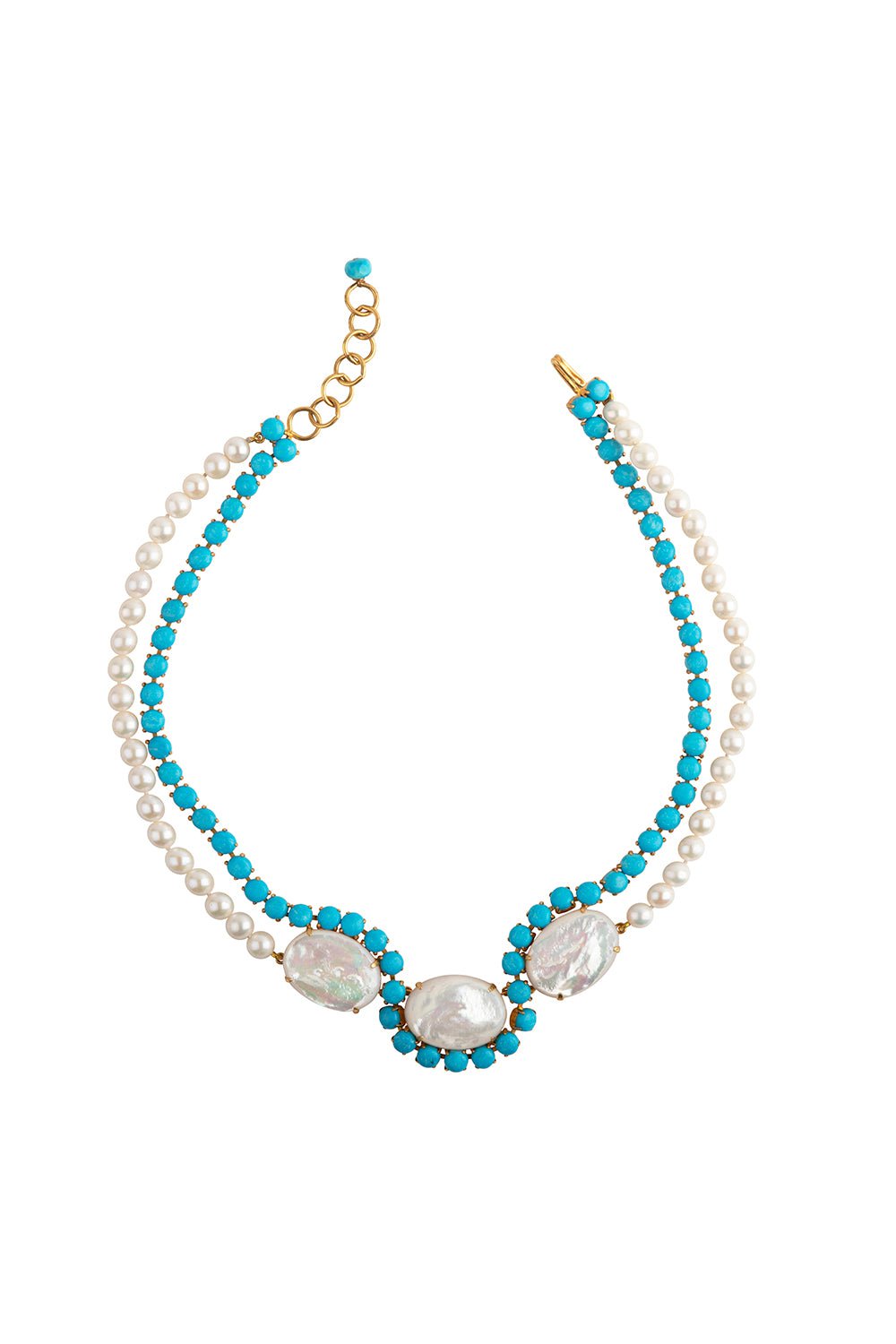 BOUNKIT JEWELRY-Turquoise Pearl Krista Necklace-TURQ/WHT