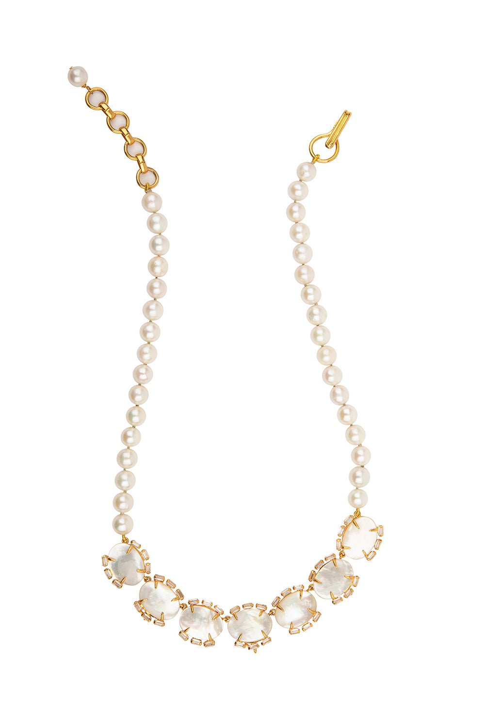 BOUNKIT JEWELRY-Cz Pearl Seven Station Necklace-WHITE