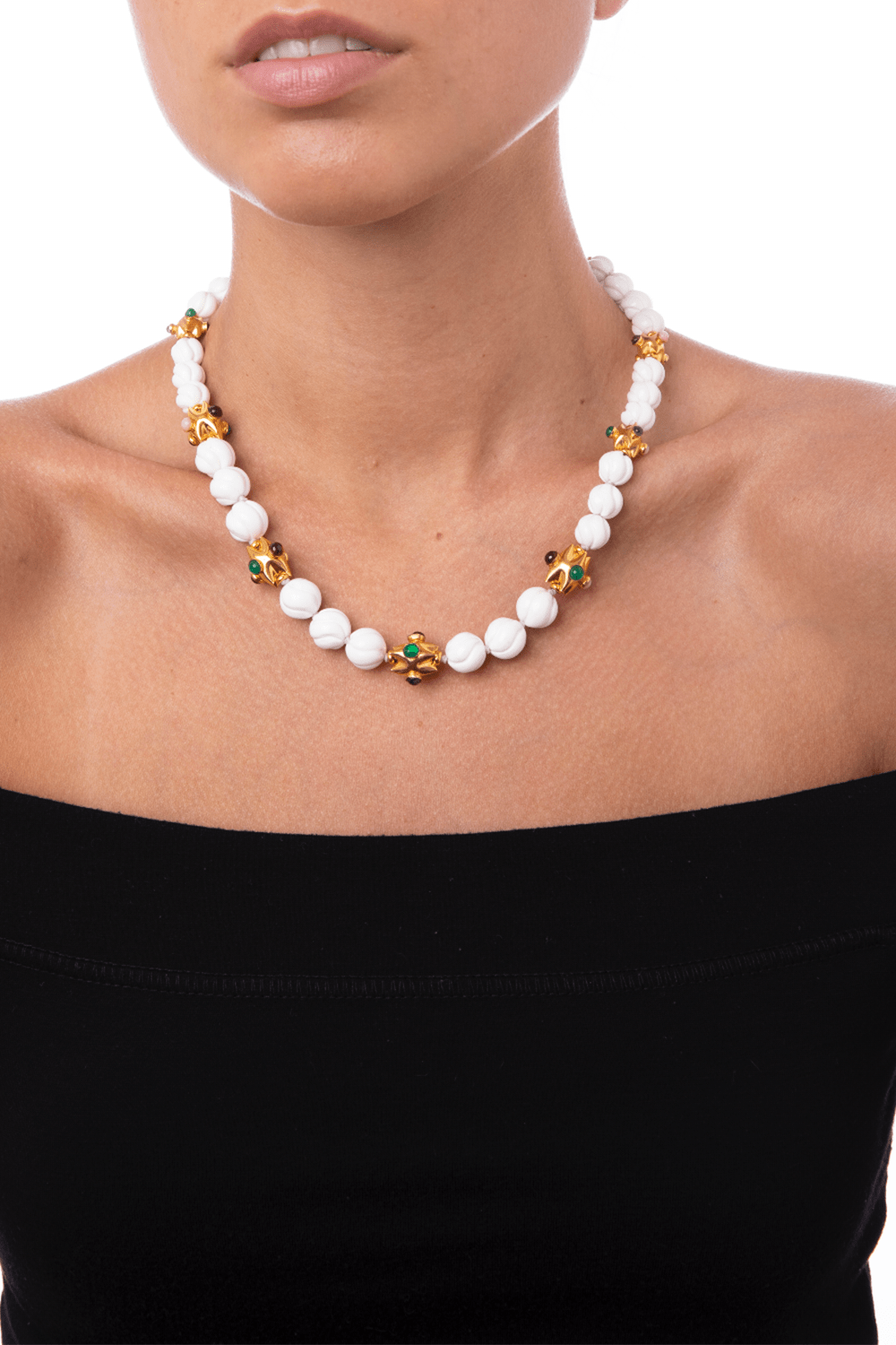 BOUNKIT JEWELRY-Turquoise Amethyst Beaded Necklace-WHITE