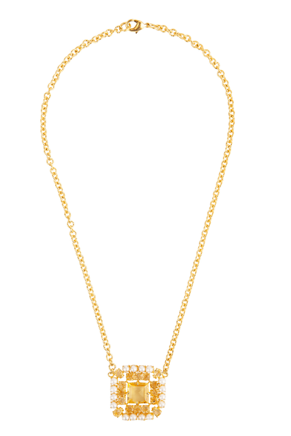  BOUNKIT JEWELRY-Citrine Pearl Pendant Necklace-WHT/GOLD 