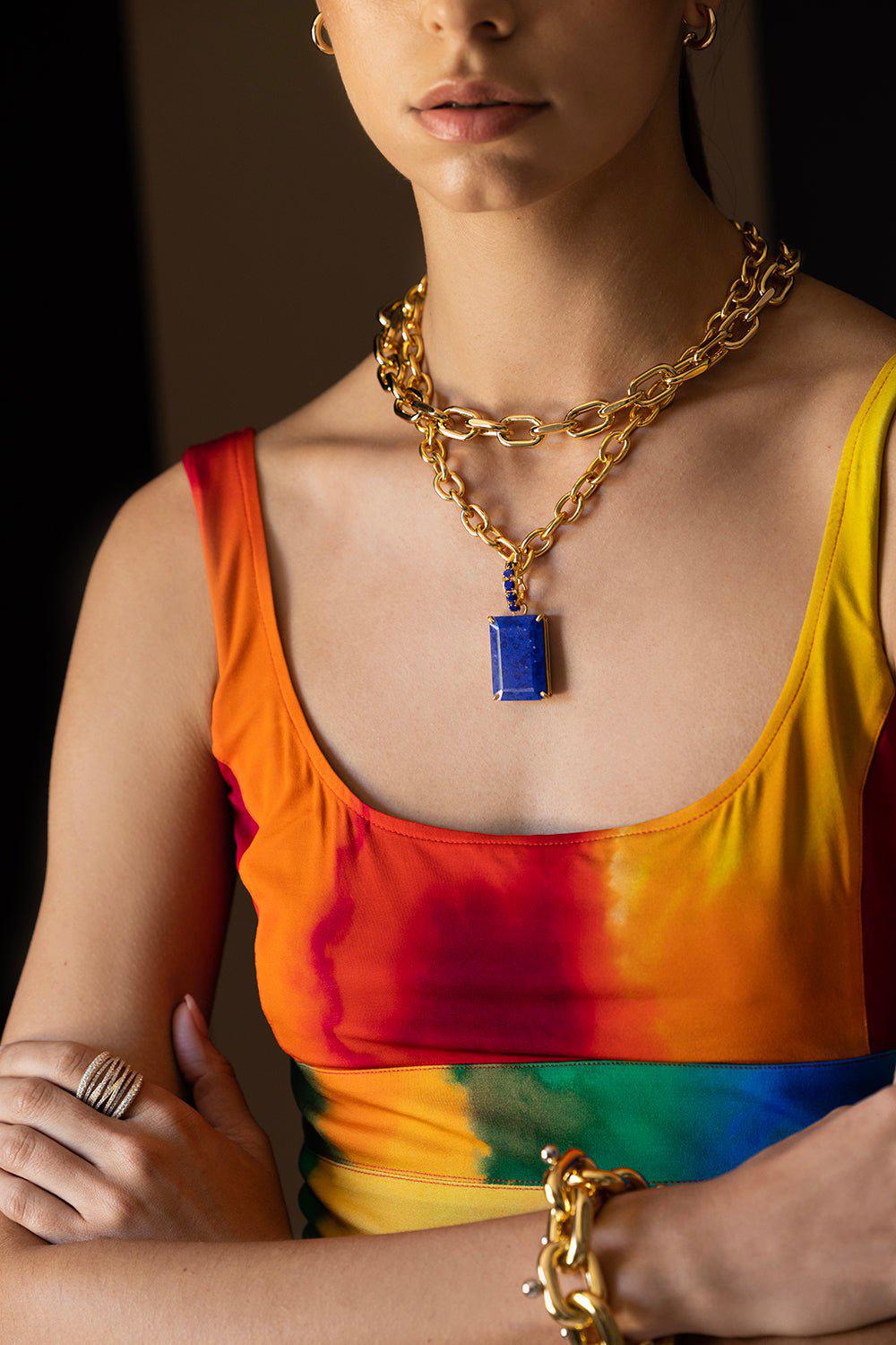 BOUNKIT JEWELRY-Lapis Pendant Necklace-YELLOW