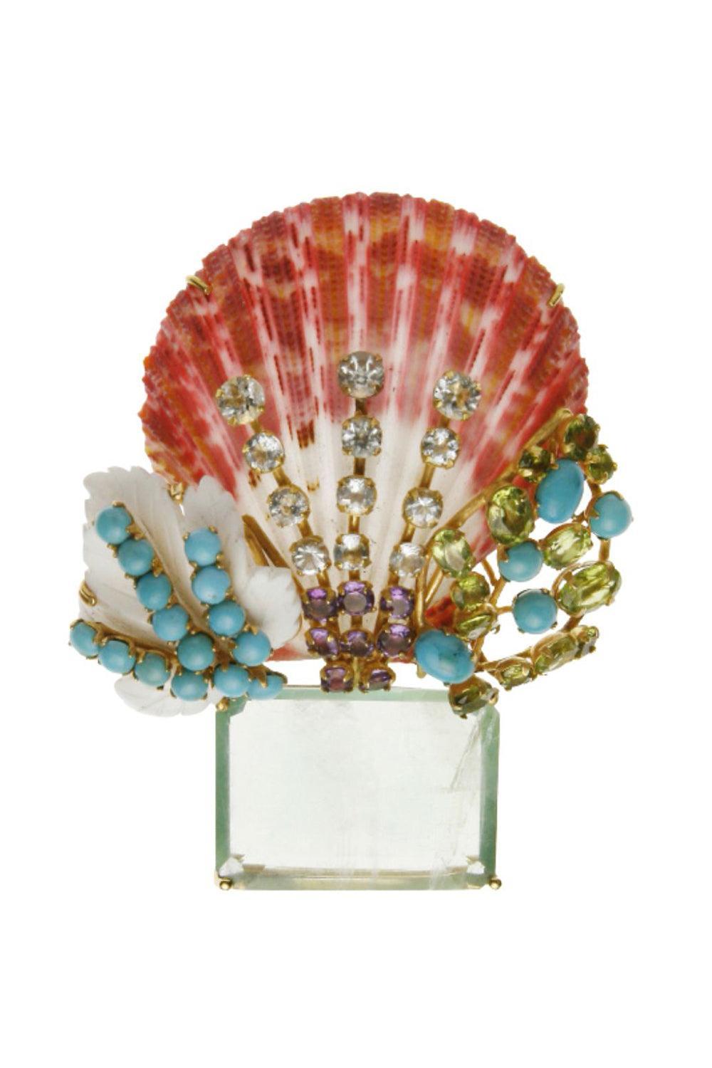 Shell Turquoise Peridot Brooch Pin-PRPL/GRN-JEWELRYBOUTIQUEPIN-BOUNKIT JEWELRY