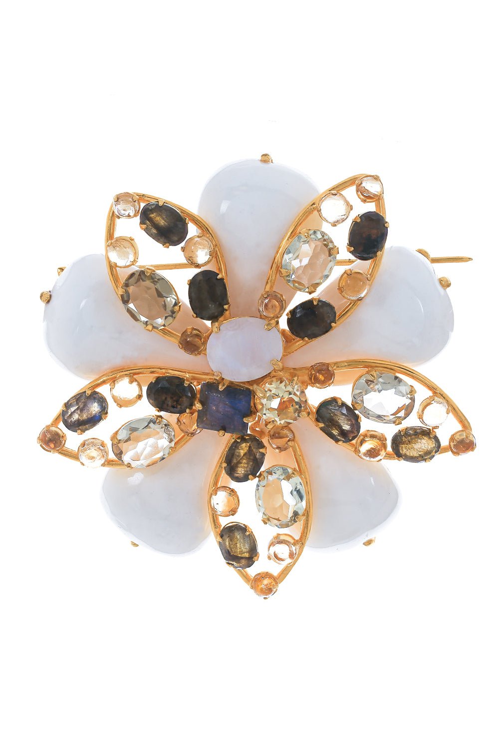 BOUNKIT JEWELRY-White Agate Flower Pin-WHITE