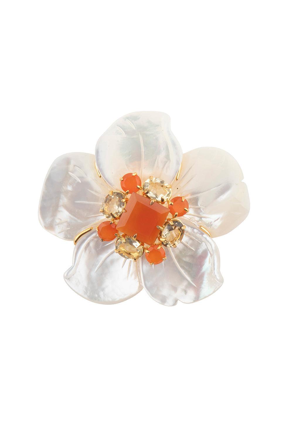 Carnelian Quartz Pearl Brooch Pin-WHT/ORGN-JEWELRYBOUTIQUEPIN-BOUNKIT JEWELRY