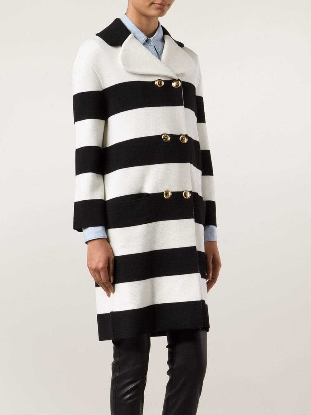 BOUTIQUE MOSCHINO-Double Breasted Stripe Coat-