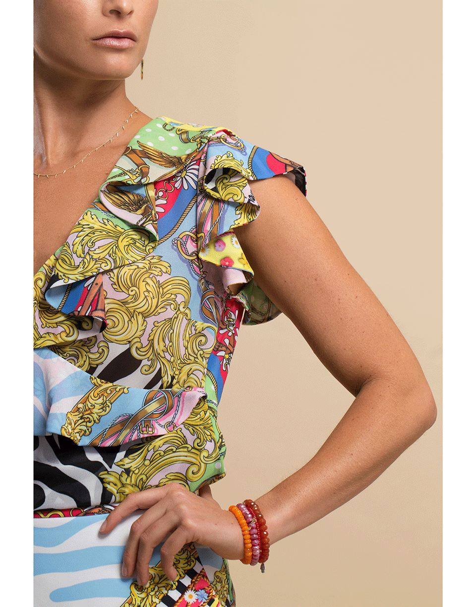 BOUTIQUE MOSCHINO-Fantasy Print Ruffle V-Neck Top-