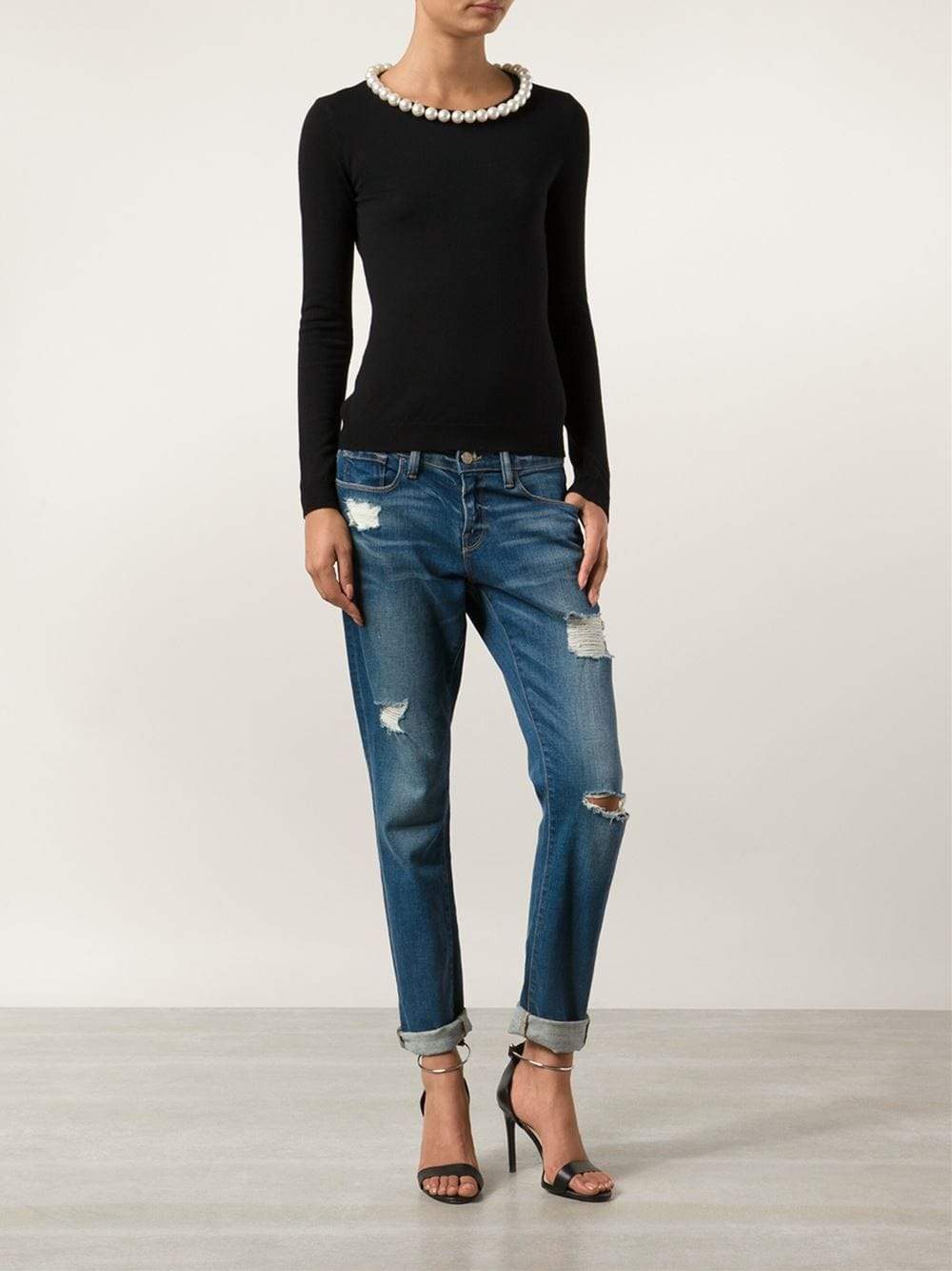BOUTIQUE MOSCHINO-Pearl Collar Knit Top-