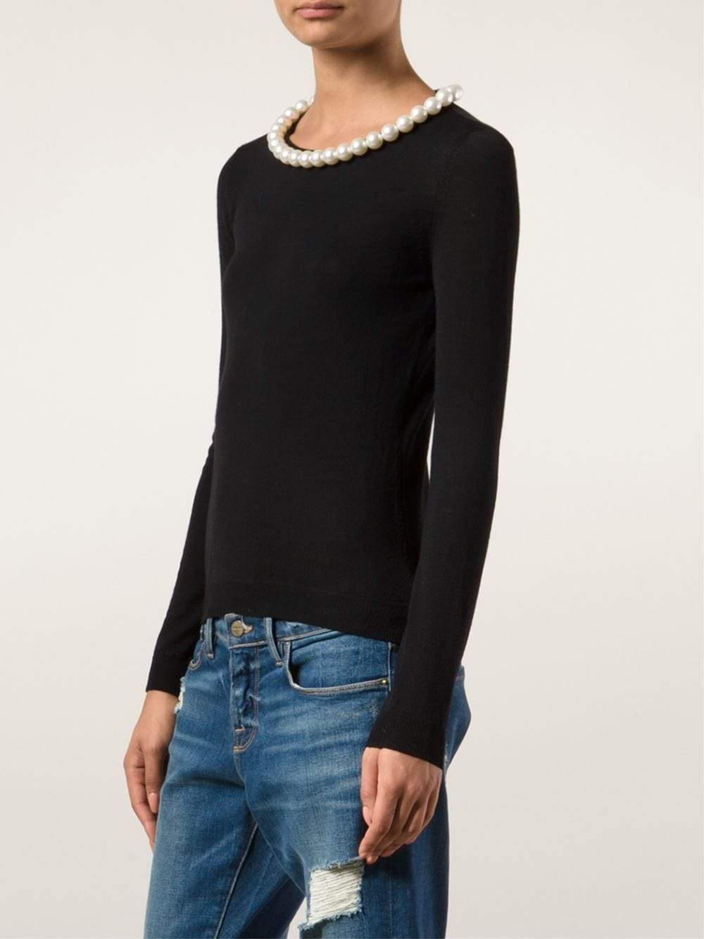 BOUTIQUE MOSCHINO-Pearl Collar Knit Top-