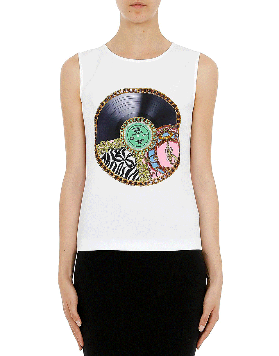 BOUTIQUE MOSCHINO-Sleeveless Record Print Tank Top-