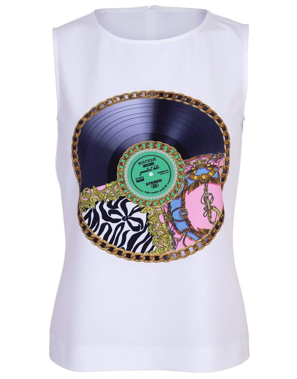 BOUTIQUE MOSCHINO-Sleeveless Record Print Tank Top-