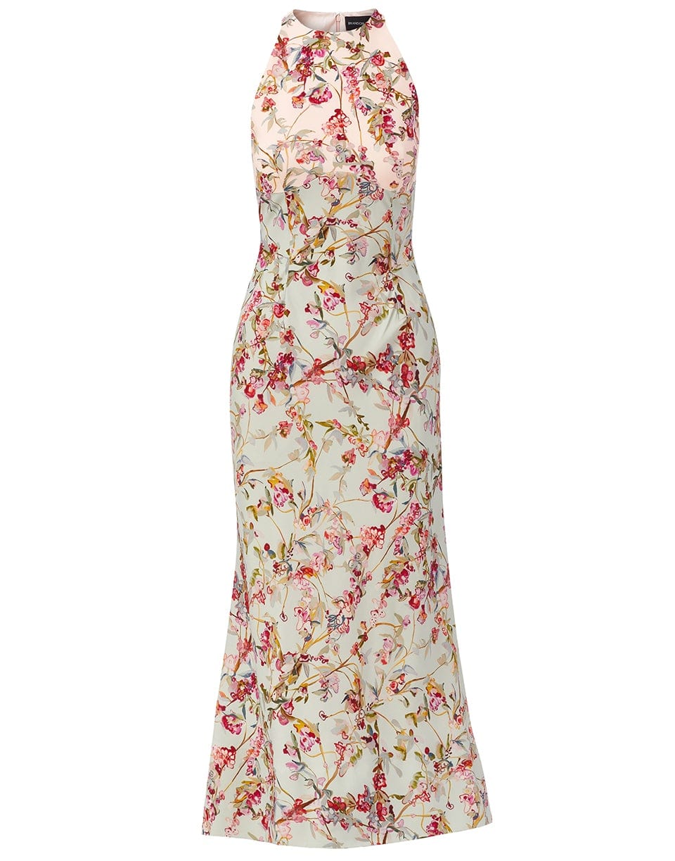 BRANDON MAXWELL-Floral Bi-Print Halter Dress-