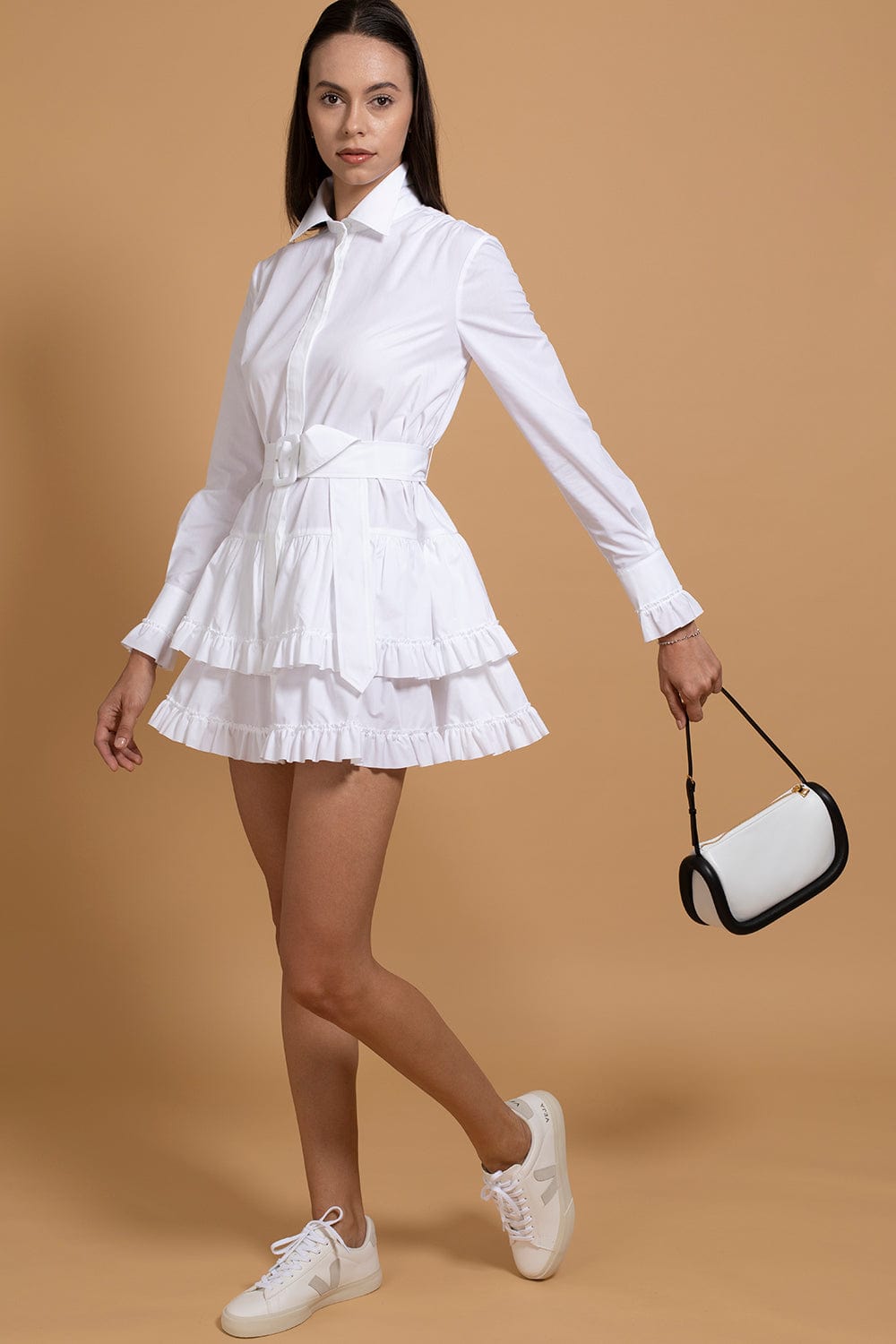 BRANDON MAXWELL-Mini Shirt Dress With Ruffle Hem-