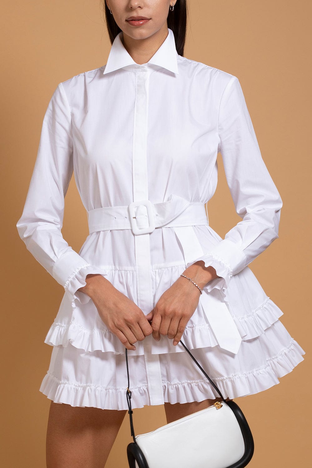 BRANDON MAXWELL-Mini Shirt Dress With Ruffle Hem-