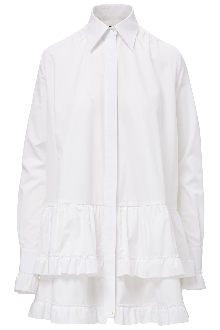 BRANDON MAXWELL-Mini Shirt Dress With Ruffle Hem-