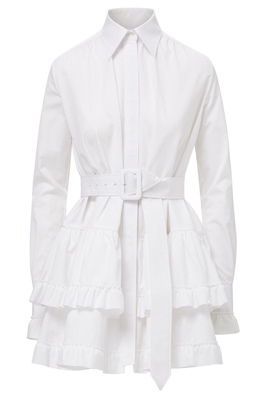 BRANDON MAXWELL-Mini Shirt Dress With Ruffle Hem-