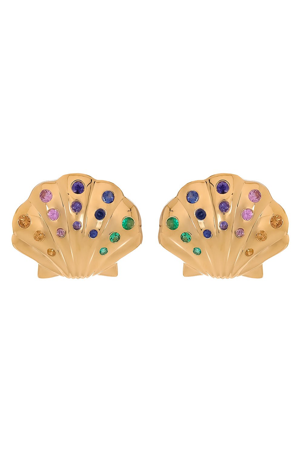 BRENT NEALE-Medium Rainbow Sapphire Shell Earrings-YELLOW GOLD