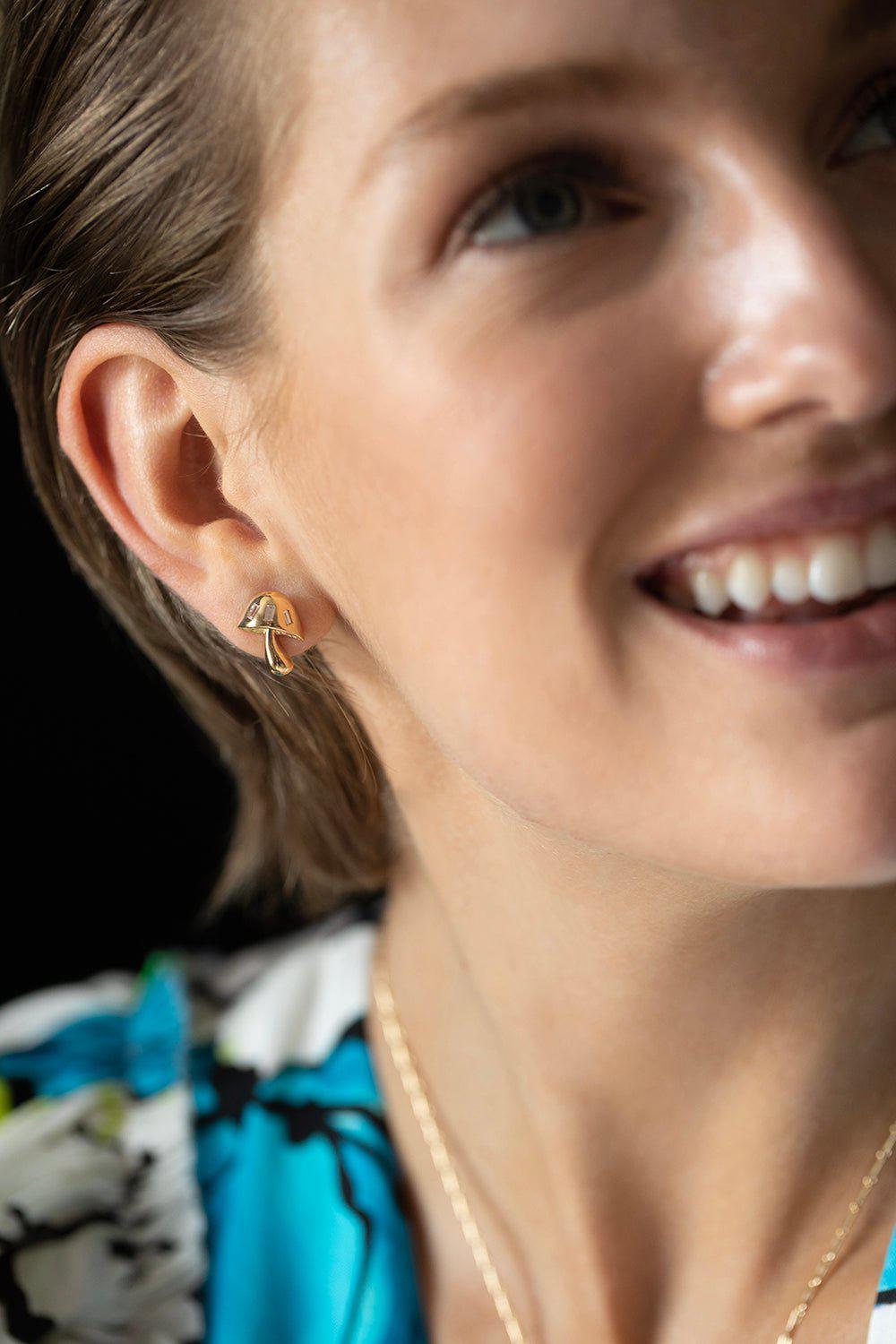 BRENT NEALE-Mini Magic Mushroom Earrings-YELLOW GOLD