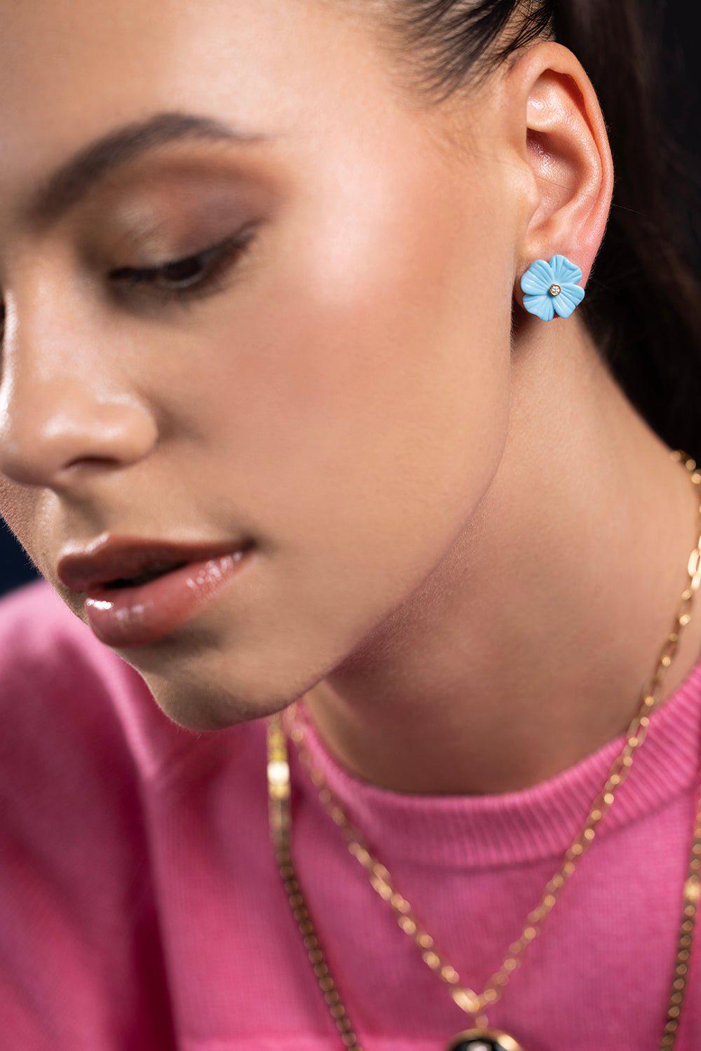 BRENT NEALE-Small Clover Studs - Turquoise-YELLOW GOLD