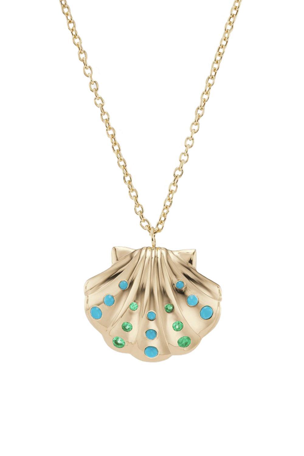 Emerald and Turquoise Shell Necklace-YELLOW GOLD-JEWELRYFINE JEWELNECKLACE O-BRENT NEALE