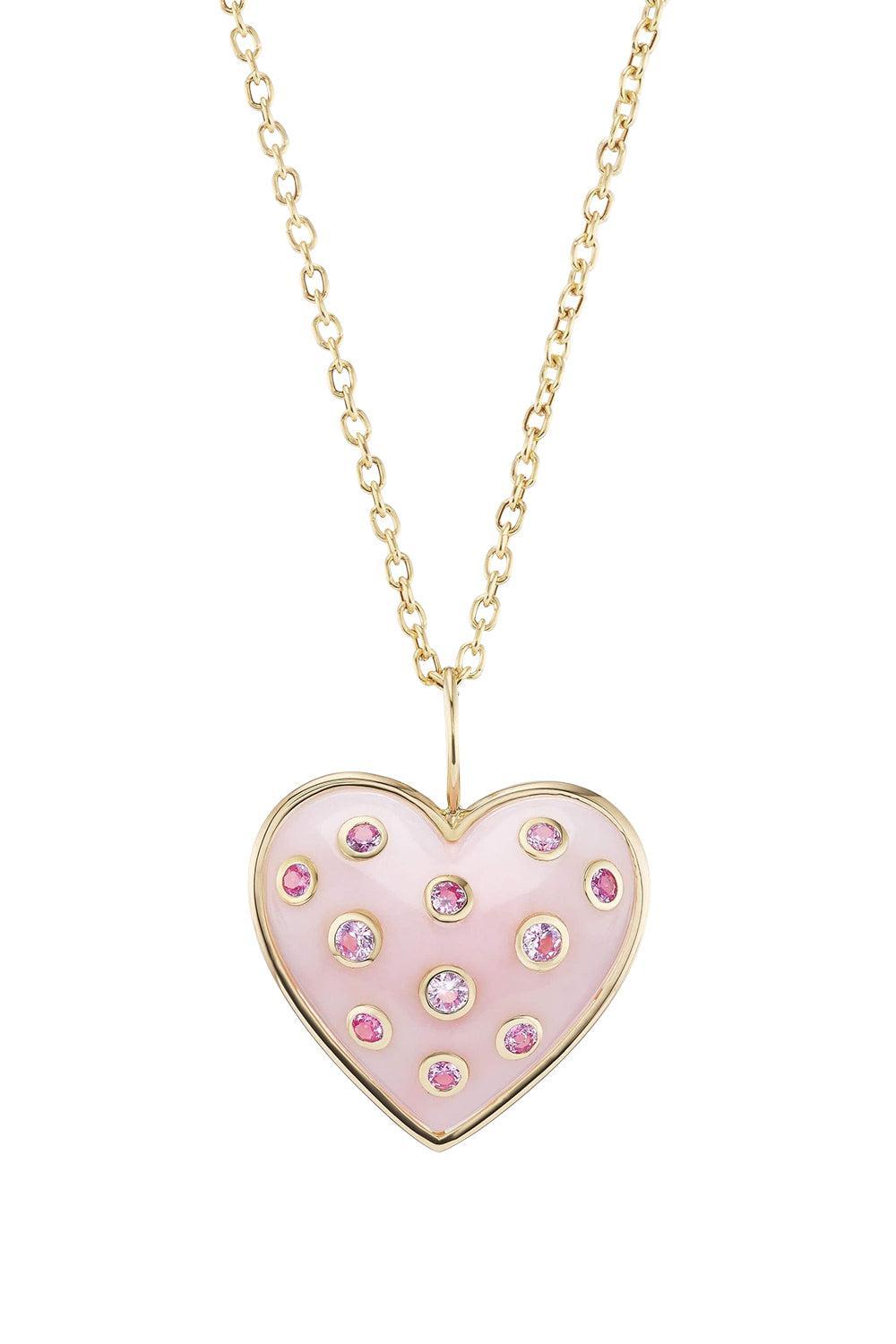 Medium Pink Opal Puff Heart Necklace-YELLOW GOLD-JEWELRYFINE JEWELNECKLACE O-BRENT NEALE