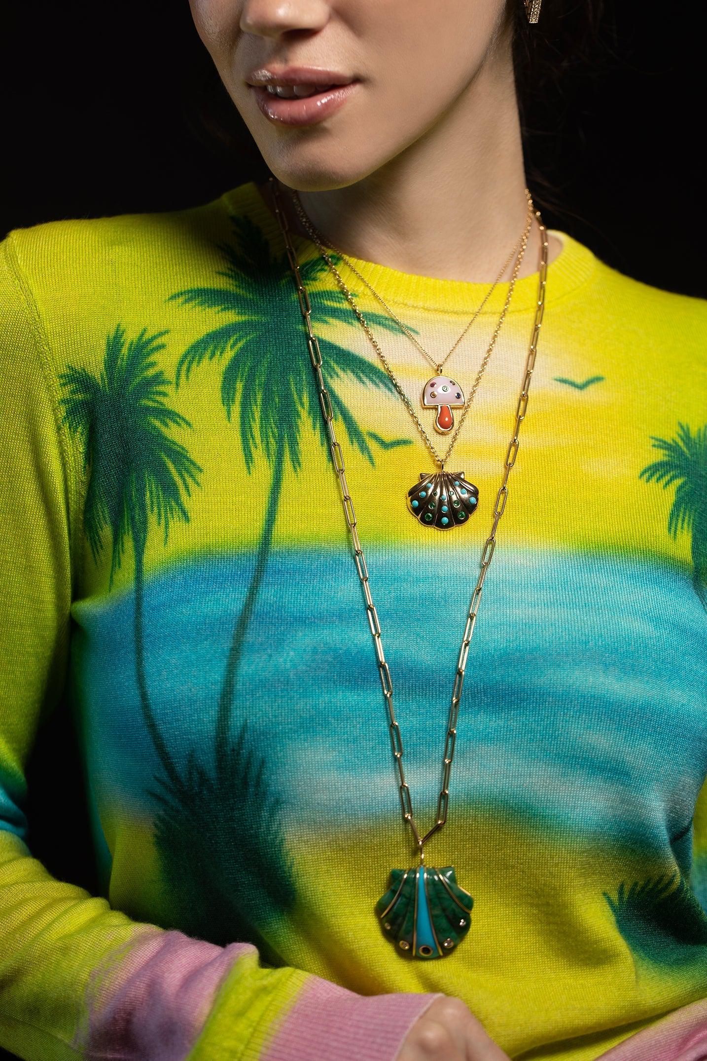 BRENT NEALE-Emerald and Turquoise Shell Necklace-YELLOW GOLD