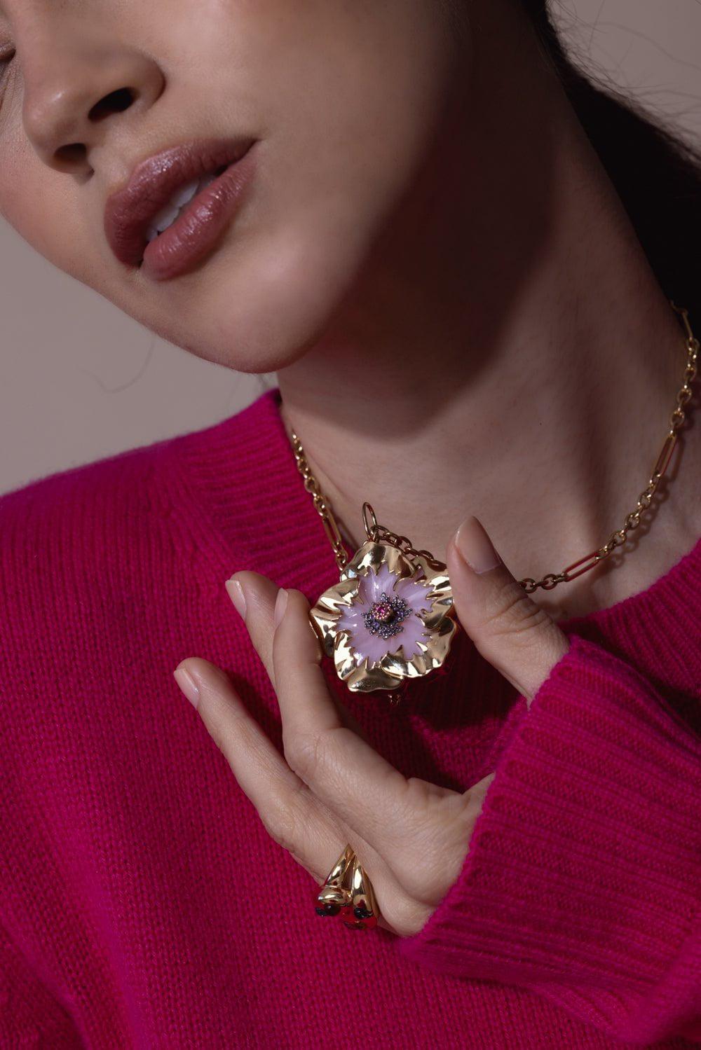 BRENT NEALE-Large Hibiscus Pendant Necklace-YELLOW GOLD