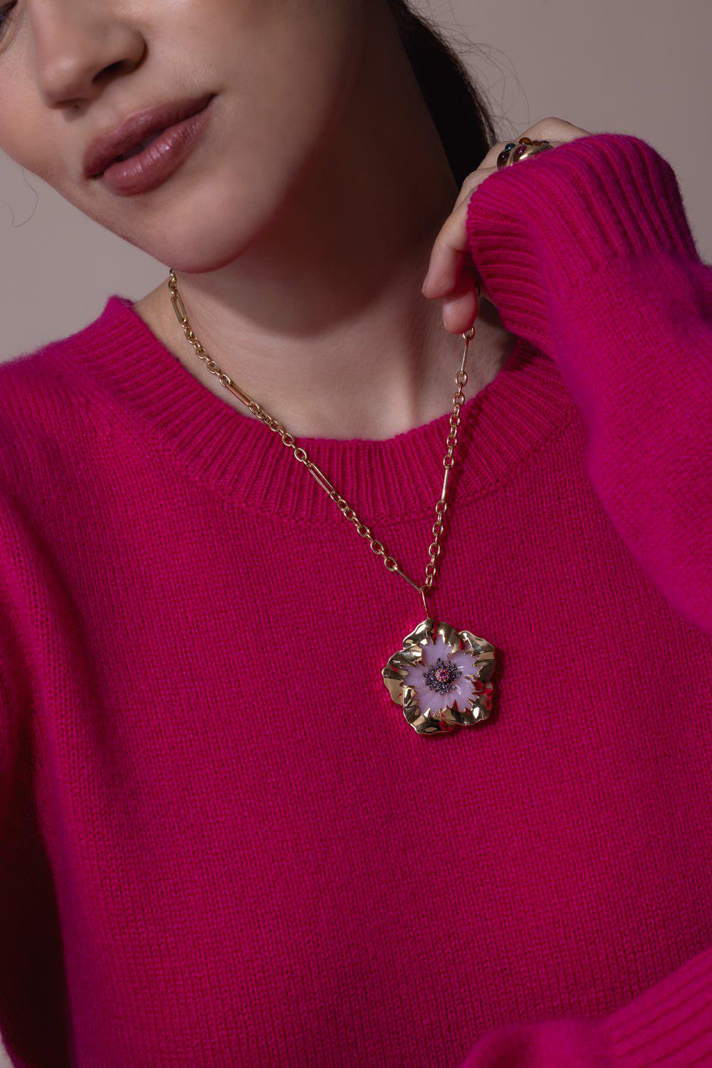 BRENT NEALE-Large Hibiscus Pendant Necklace-YELLOW GOLD