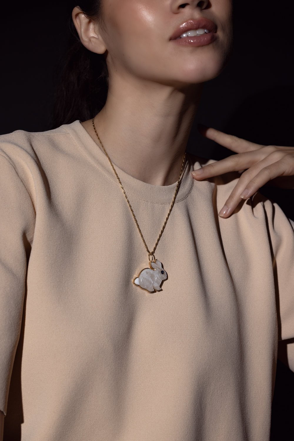 BRENT NEALE-Large Moonstone Bunny Pendant Necklace-YELLOW GOLD